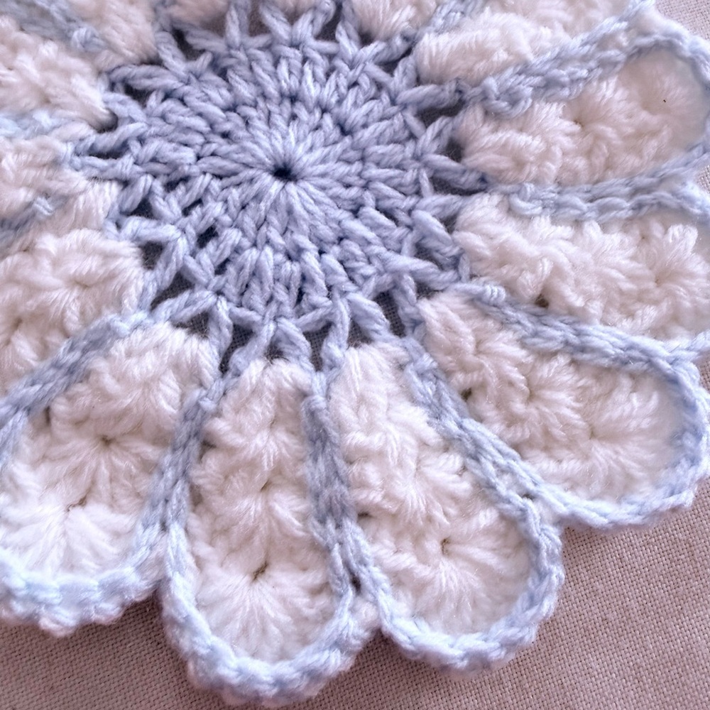 Handmade Crochet Flower Doily – Blue& white Floral Decor – 7x7 Inches - Picture 3 of 6